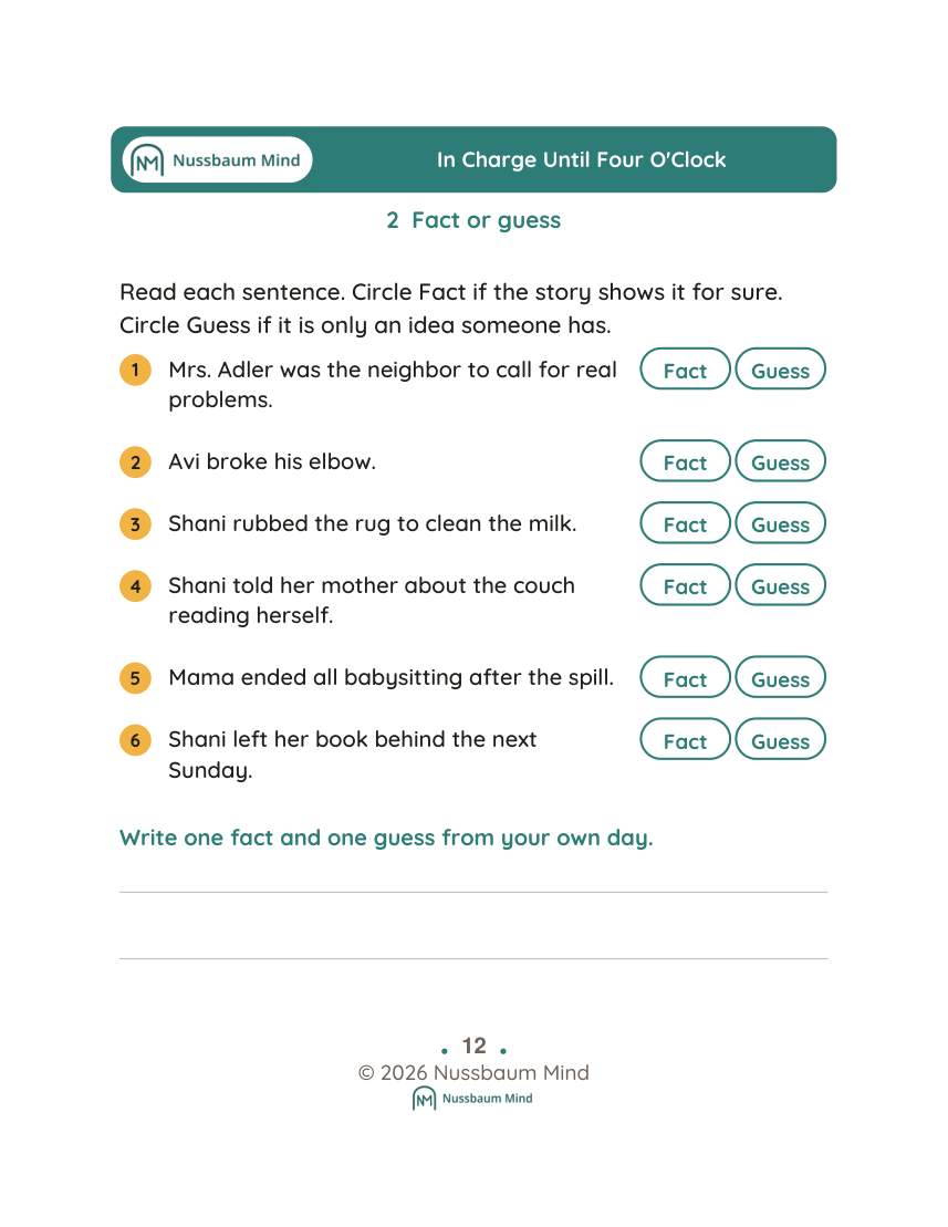 In Charge Until Four O'Clock activity page 2
