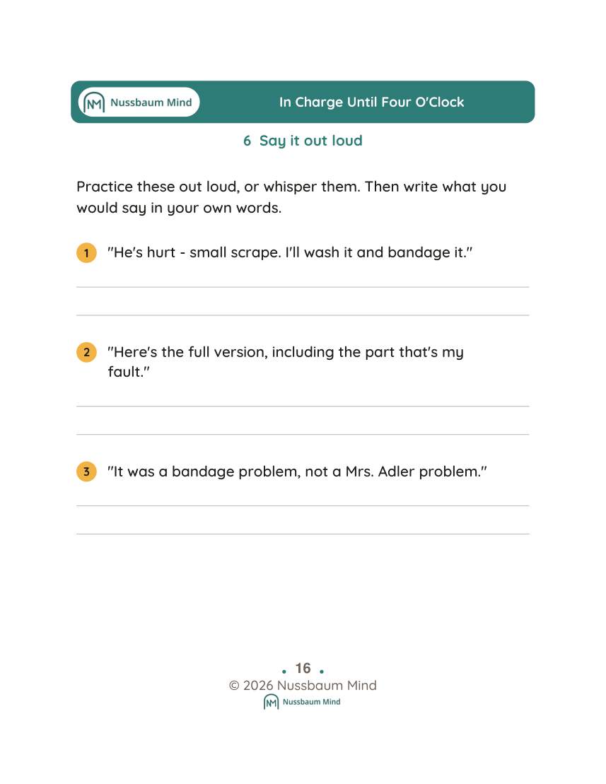 In Charge Until Four O'Clock activity page 6