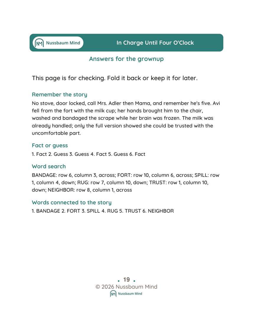 In Charge Until Four O'Clock activity page 9
