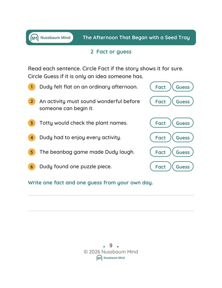 The Afternoon That Began with a Seed Tray activity page 2