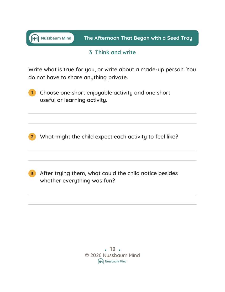 The Afternoon That Began with a Seed Tray activity page 3