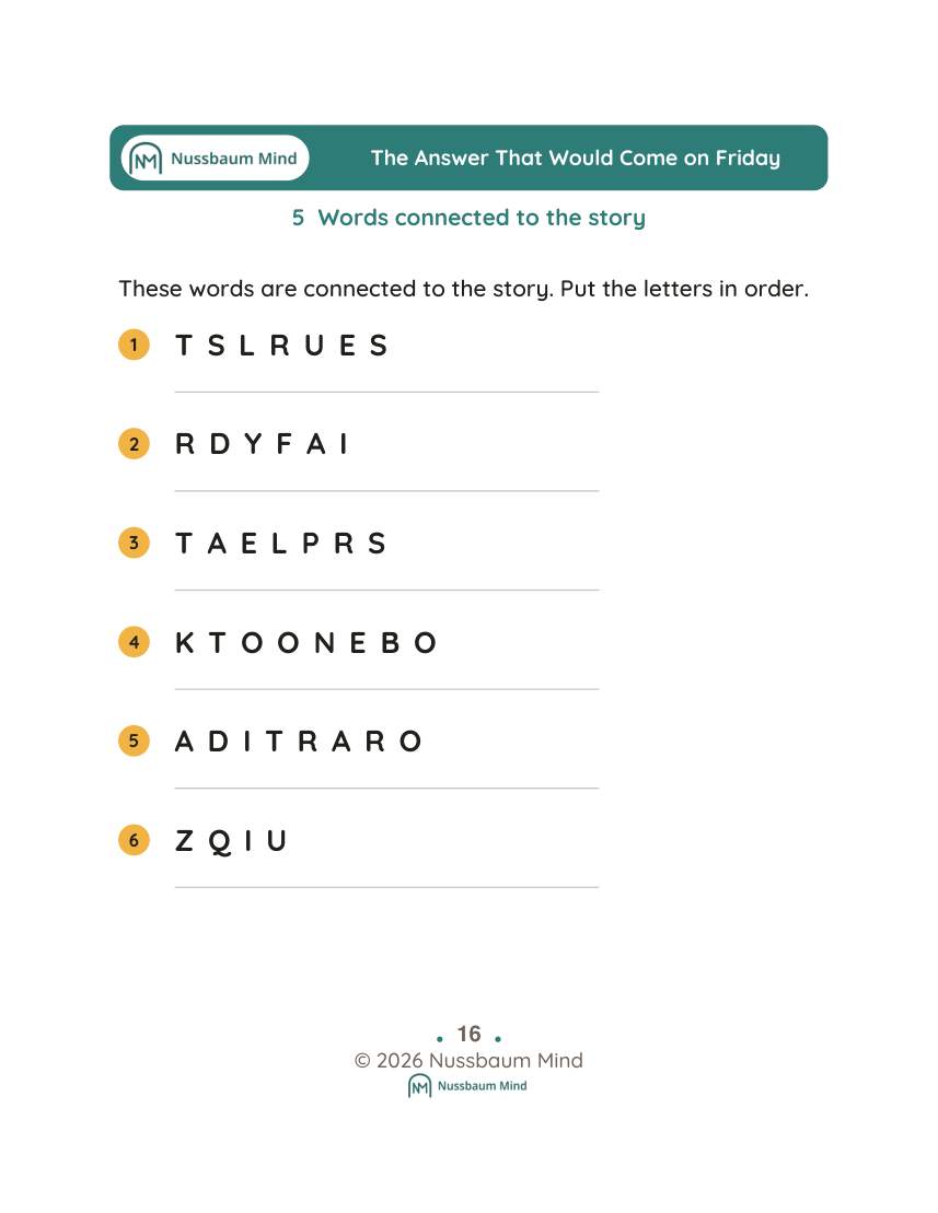 The Answer That Would Come on Friday activity page 5