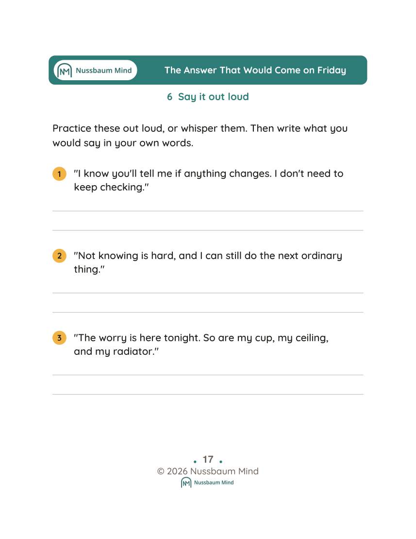 The Answer That Would Come on Friday activity page 6