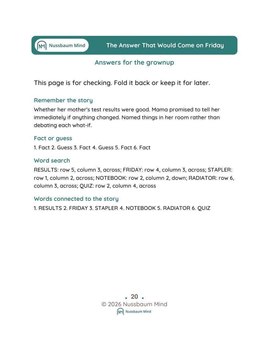 The Answer That Would Come on Friday activity page 9
