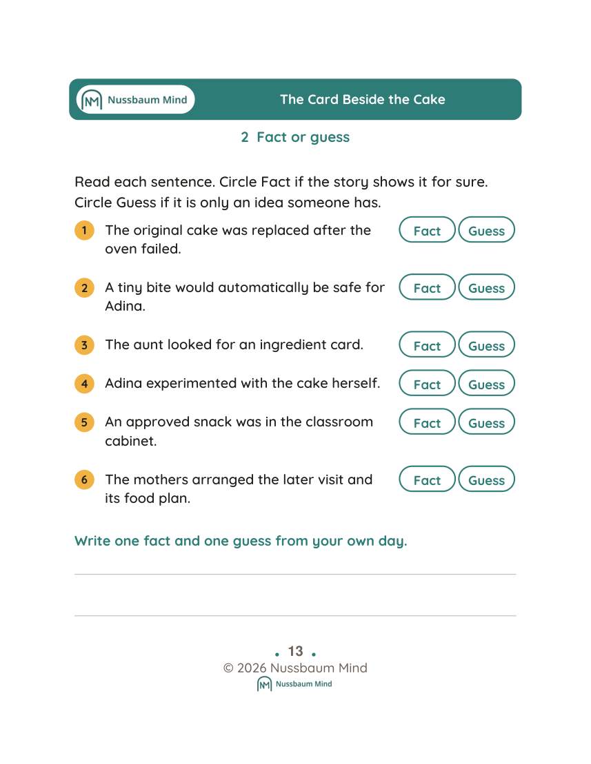 The Card Beside the Cake activity page 2