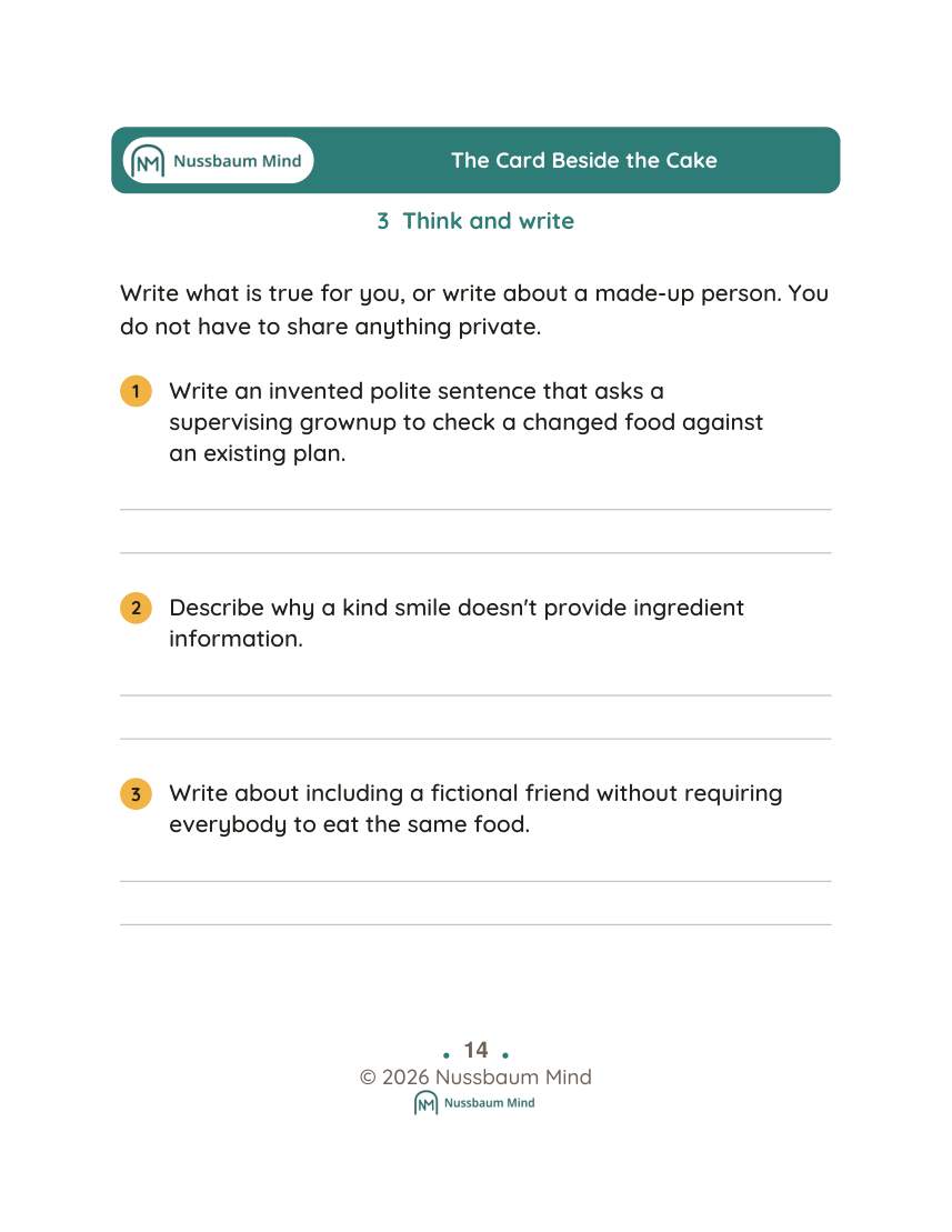 The Card Beside the Cake activity page 3