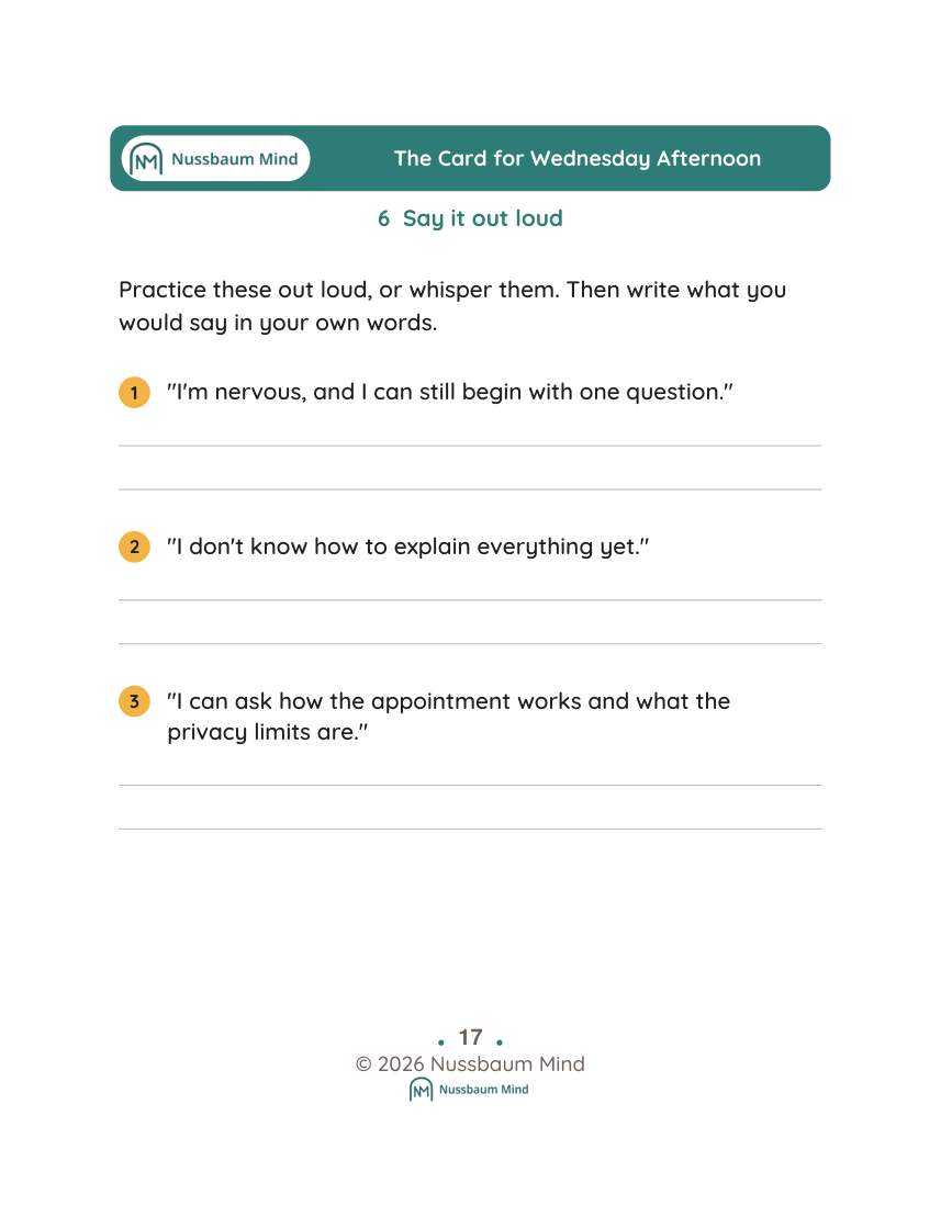 The Card for Wednesday Afternoon activity page 6