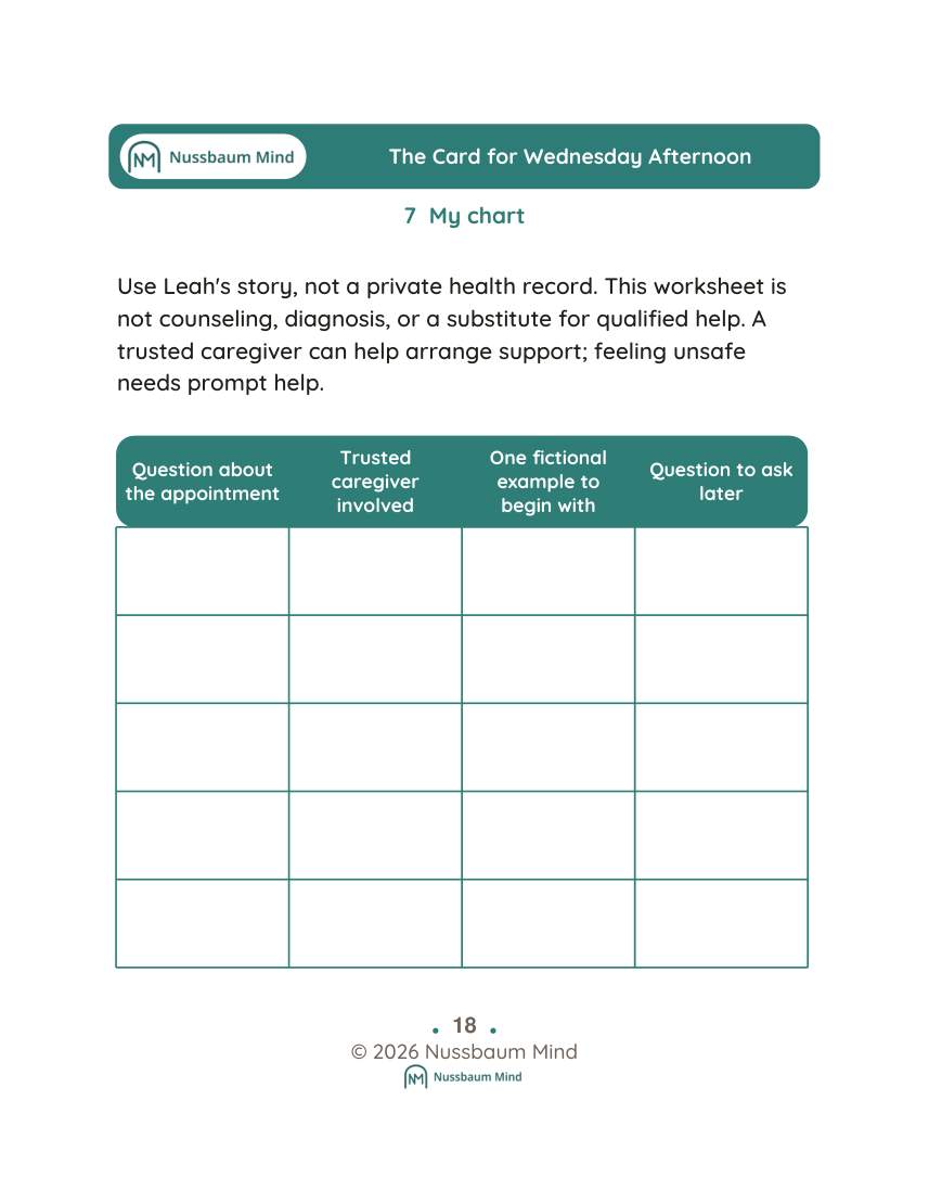 The Card for Wednesday Afternoon activity page 7