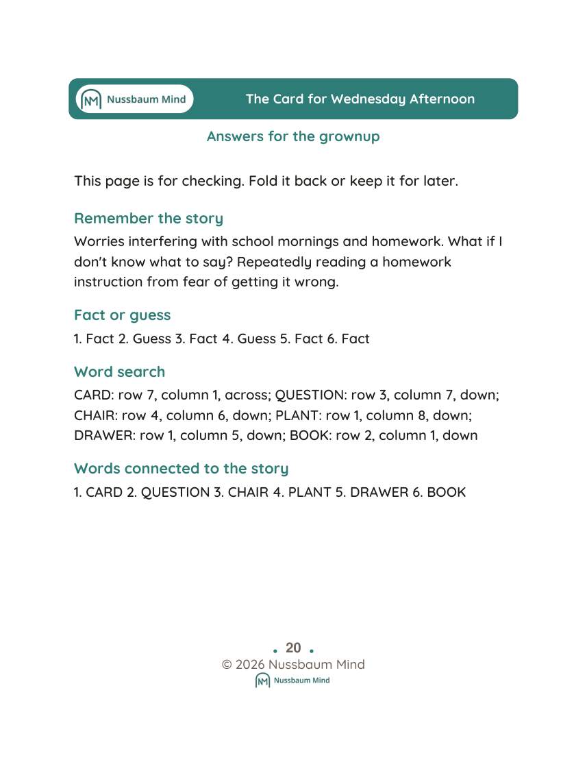 The Card for Wednesday Afternoon activity page 9