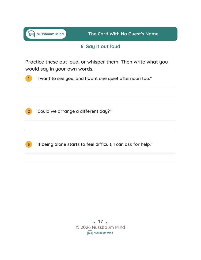 The Card With No Guests Name activity page 6