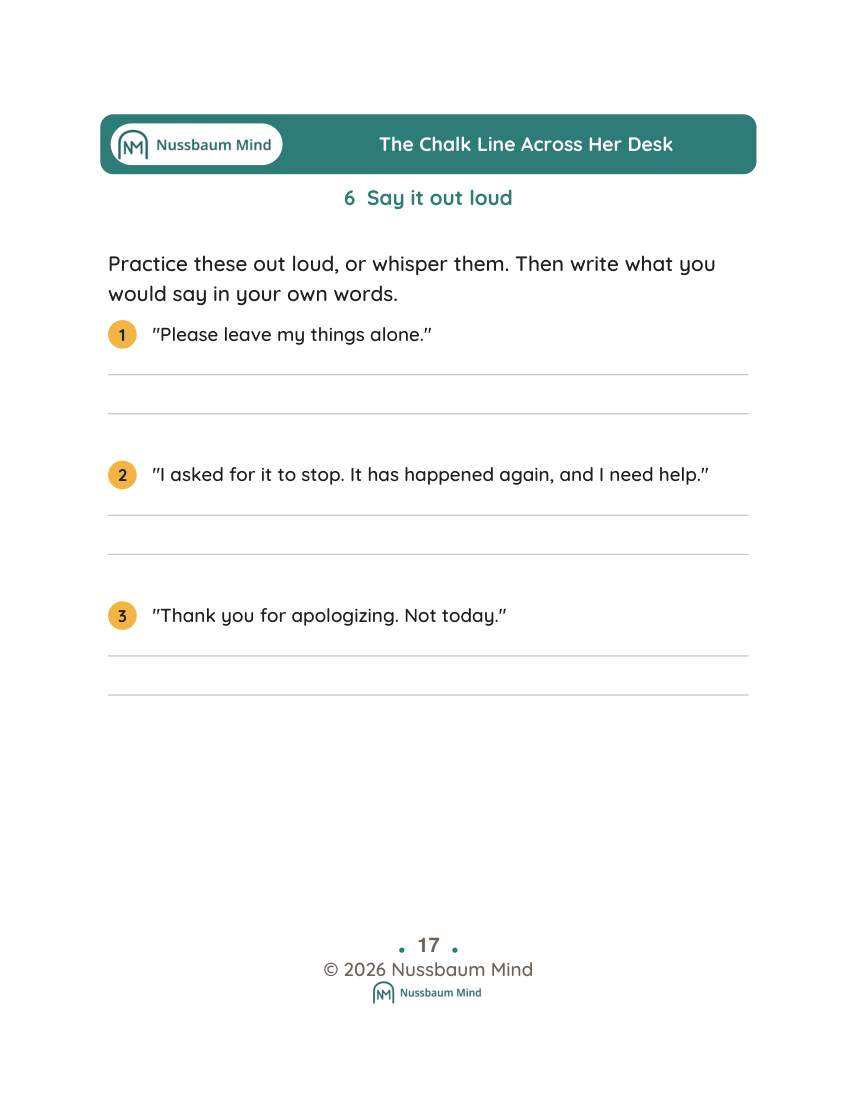 The Chalk Line Across Her Desk activity page 6
