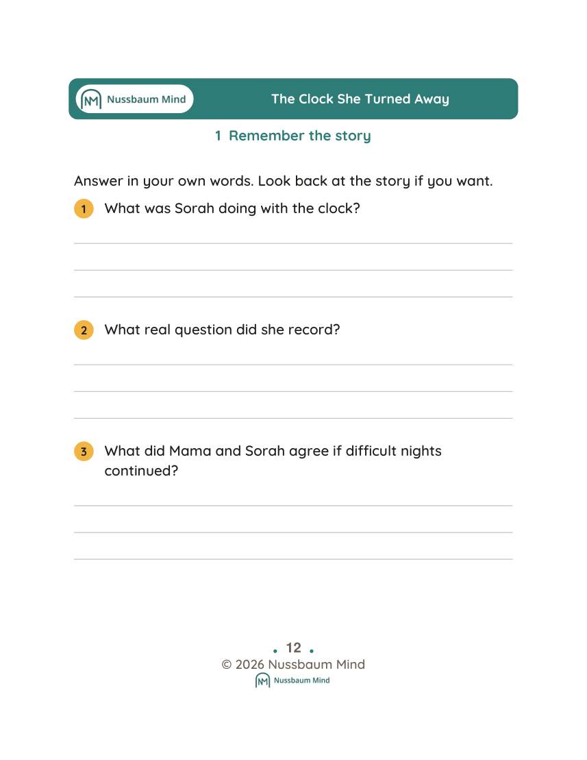 The Clock She Turned Away activity page 1