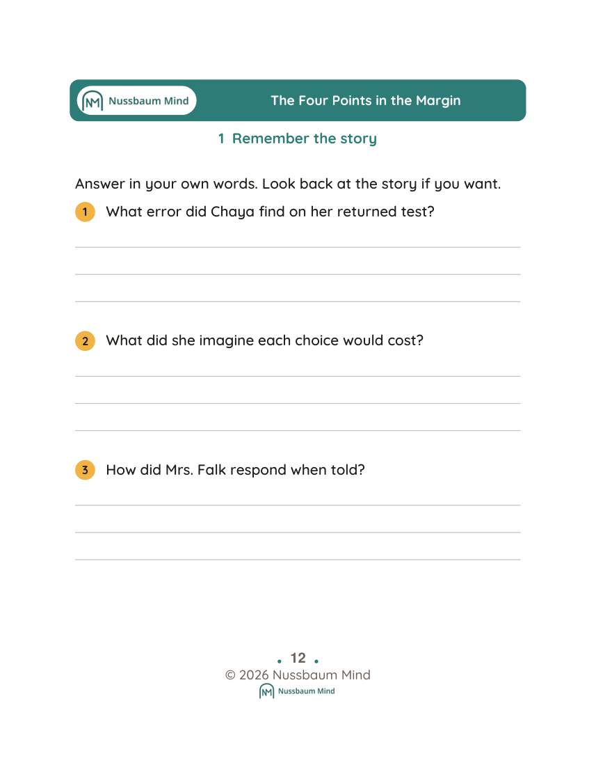 The Four Points in the Margin activity page 1