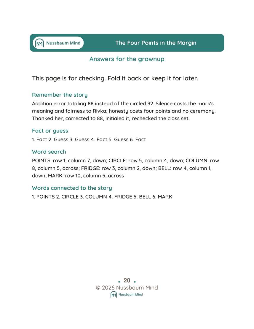 The Four Points in the Margin activity page 9
