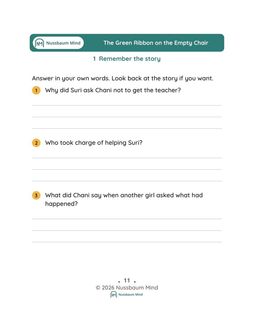 The Green Ribbon on the Empty Chair activity page 1