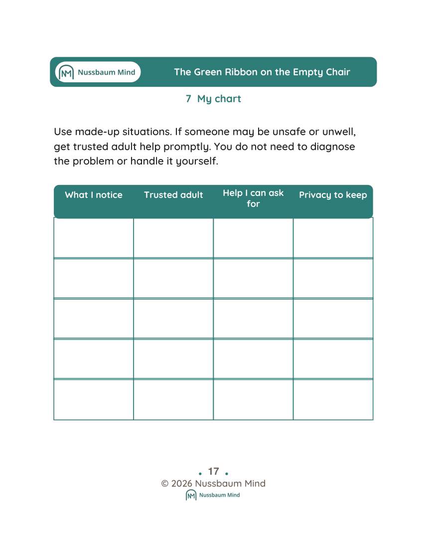 The Green Ribbon on the Empty Chair activity page 7