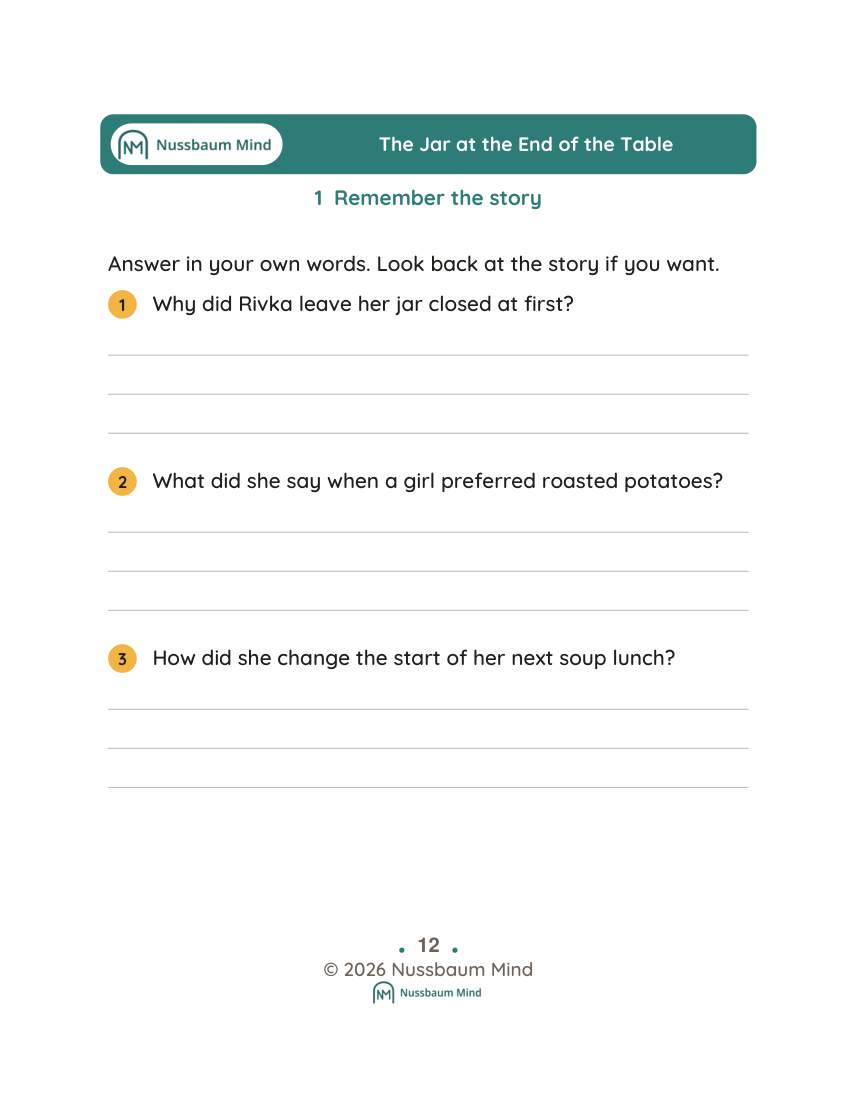 The Jar at the End of the Table activity page 1