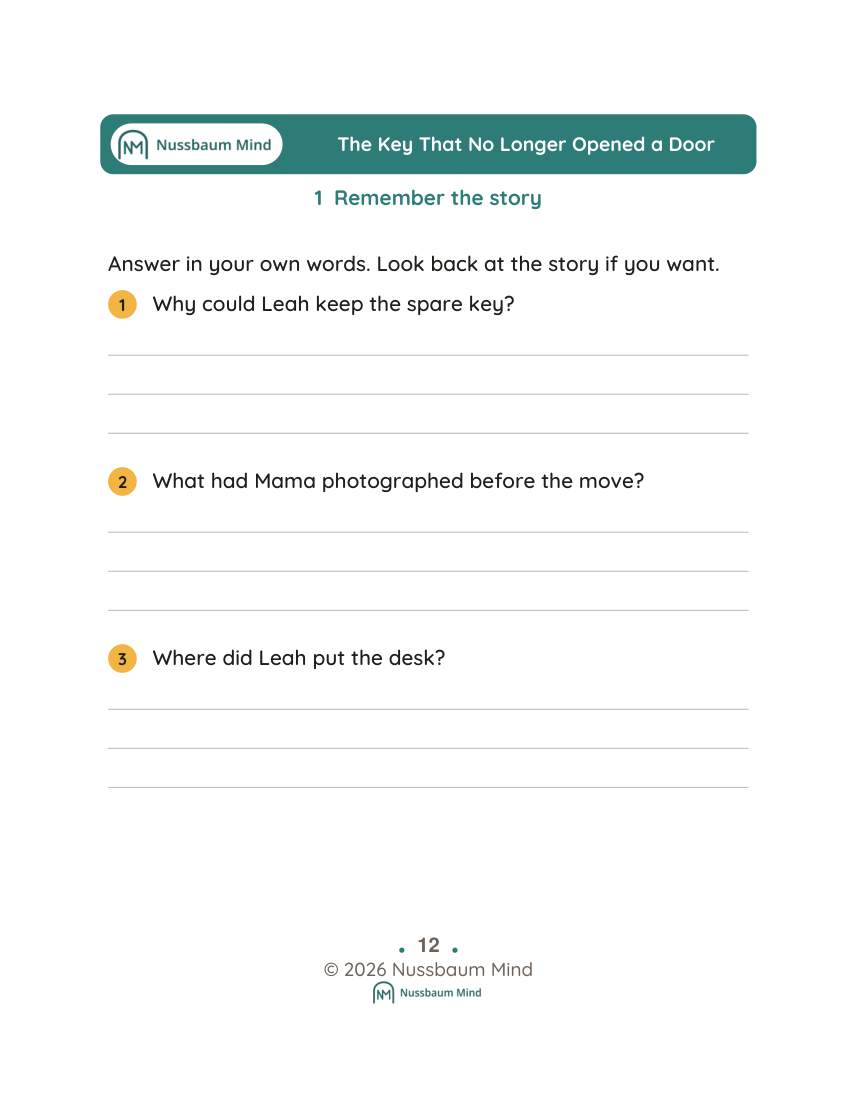 The Key That No Longer Opened a Door activity page 1