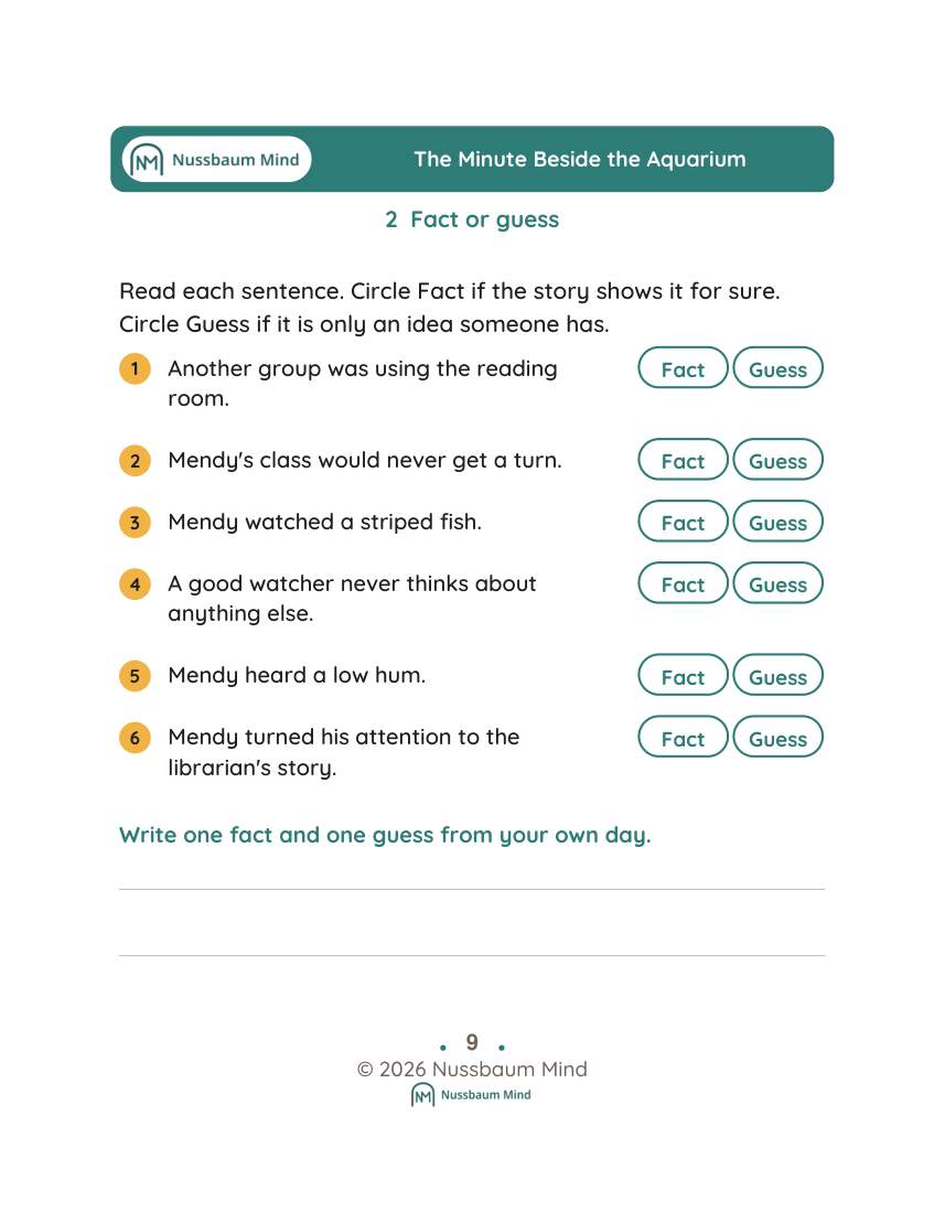 The Minute Beside the Aquarium activity page 2