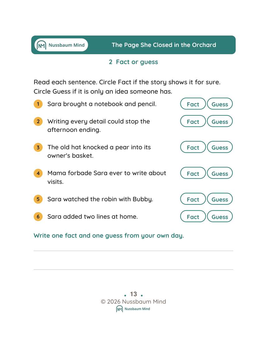 The Page She Closed in the Orchard activity page 2