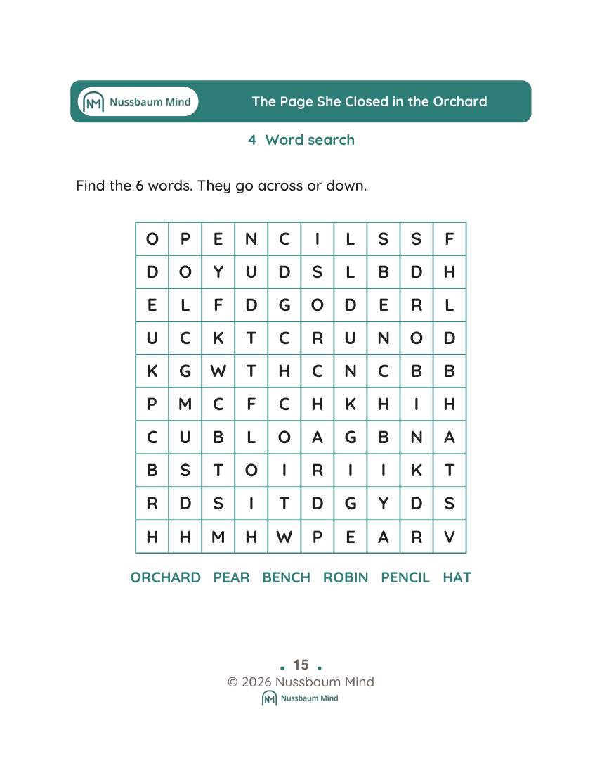The Page She Closed in the Orchard activity page 4