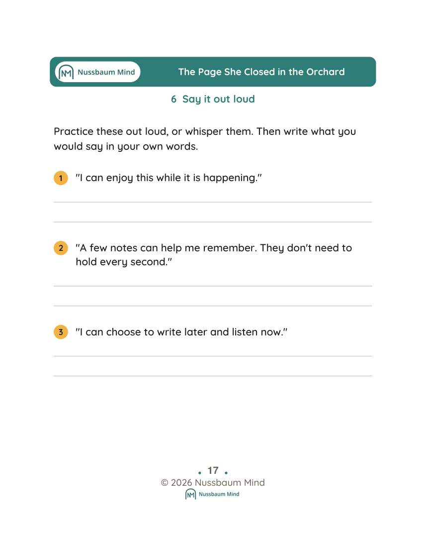 The Page She Closed in the Orchard activity page 6