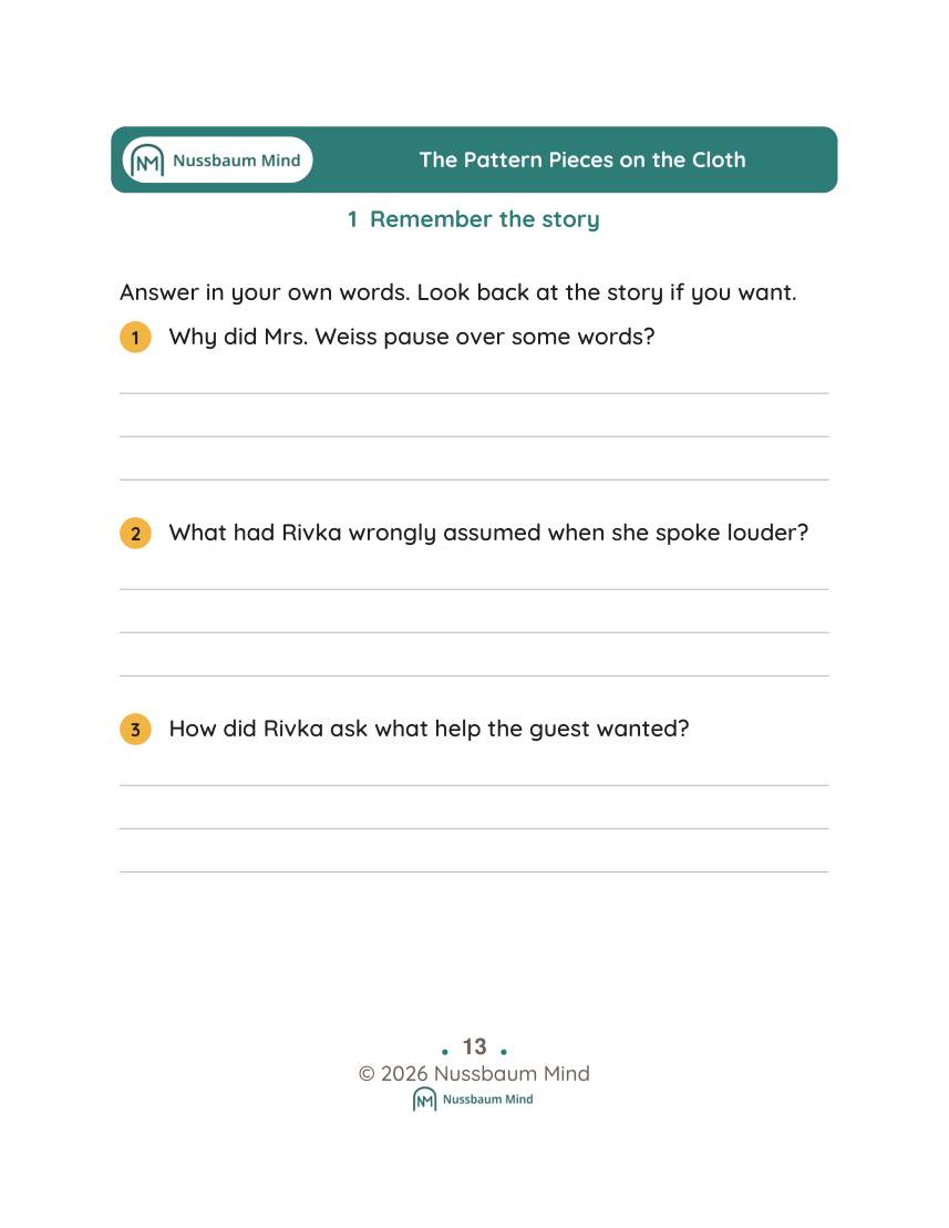 The Pattern Pieces on the Cloth activity page 1