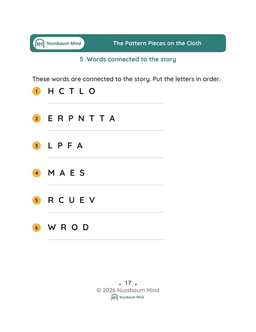 The Pattern Pieces on the Cloth activity page 5