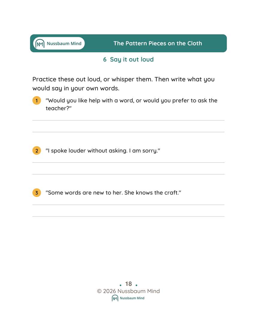 The Pattern Pieces on the Cloth activity page 6
