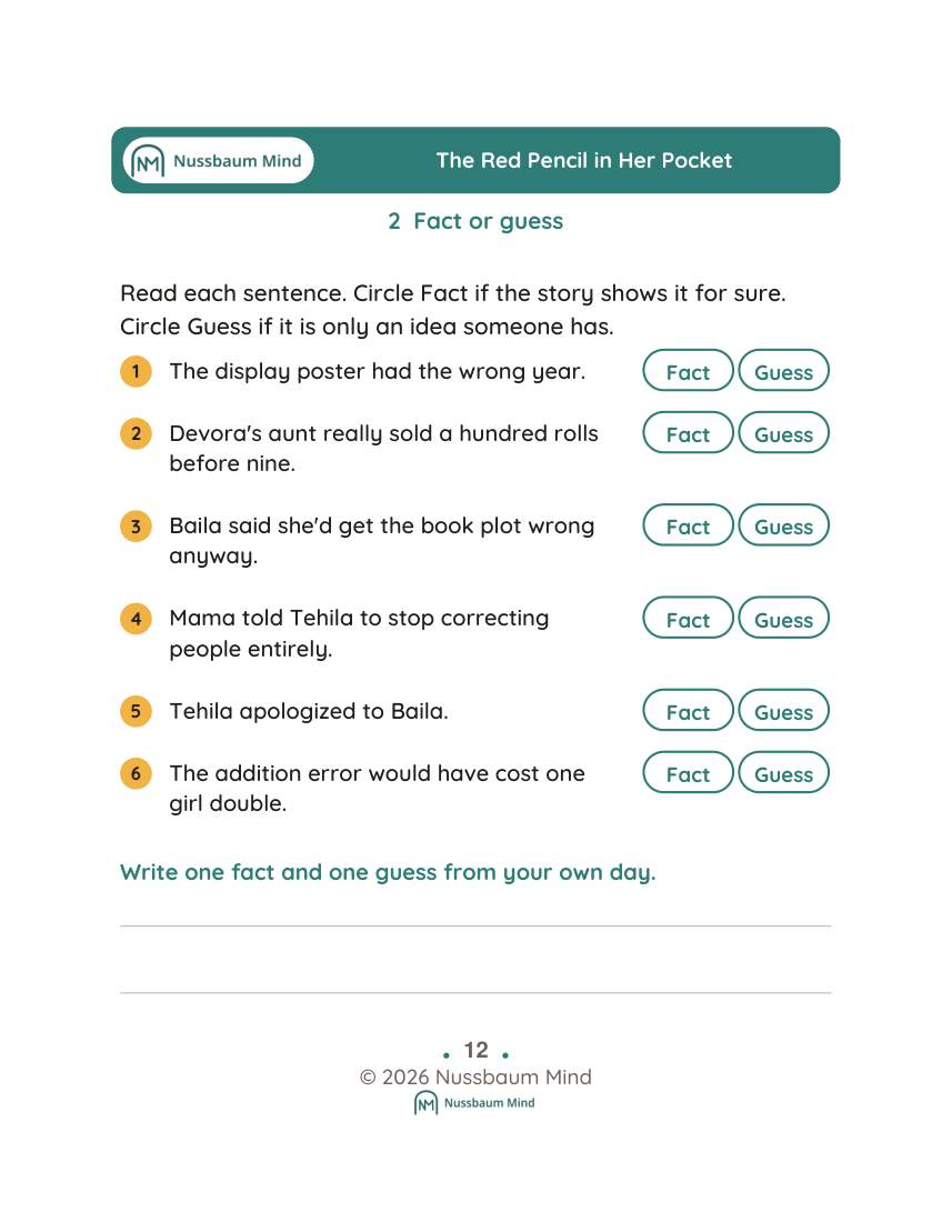 The Red Pencil in Her Pocket activity page 2