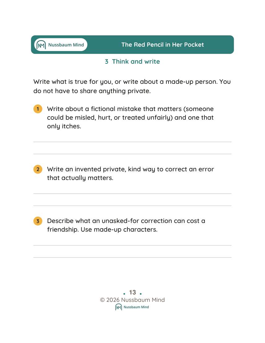 The Red Pencil in Her Pocket activity page 3