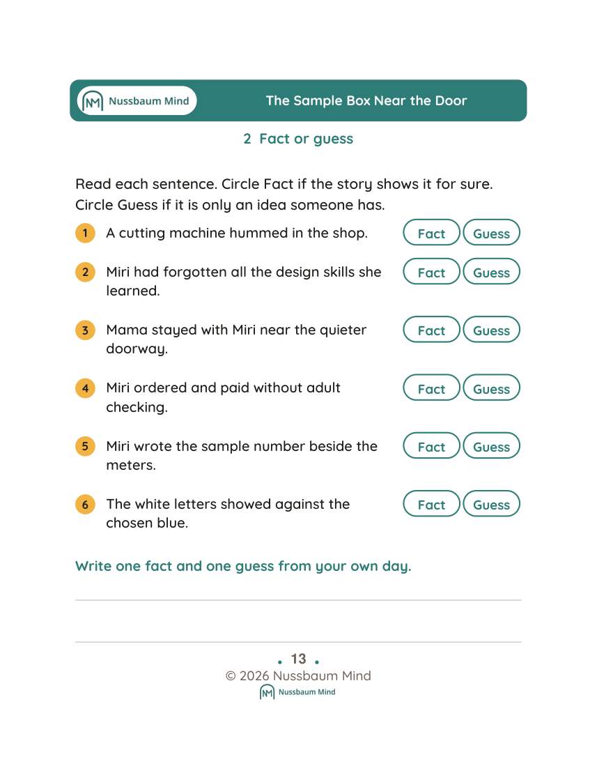 The Sample Box Near the Door activity page 2