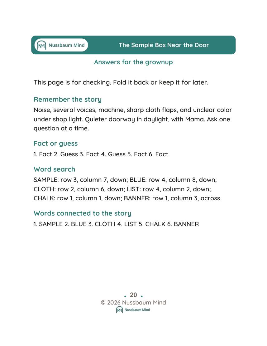 The Sample Box Near the Door activity page 9