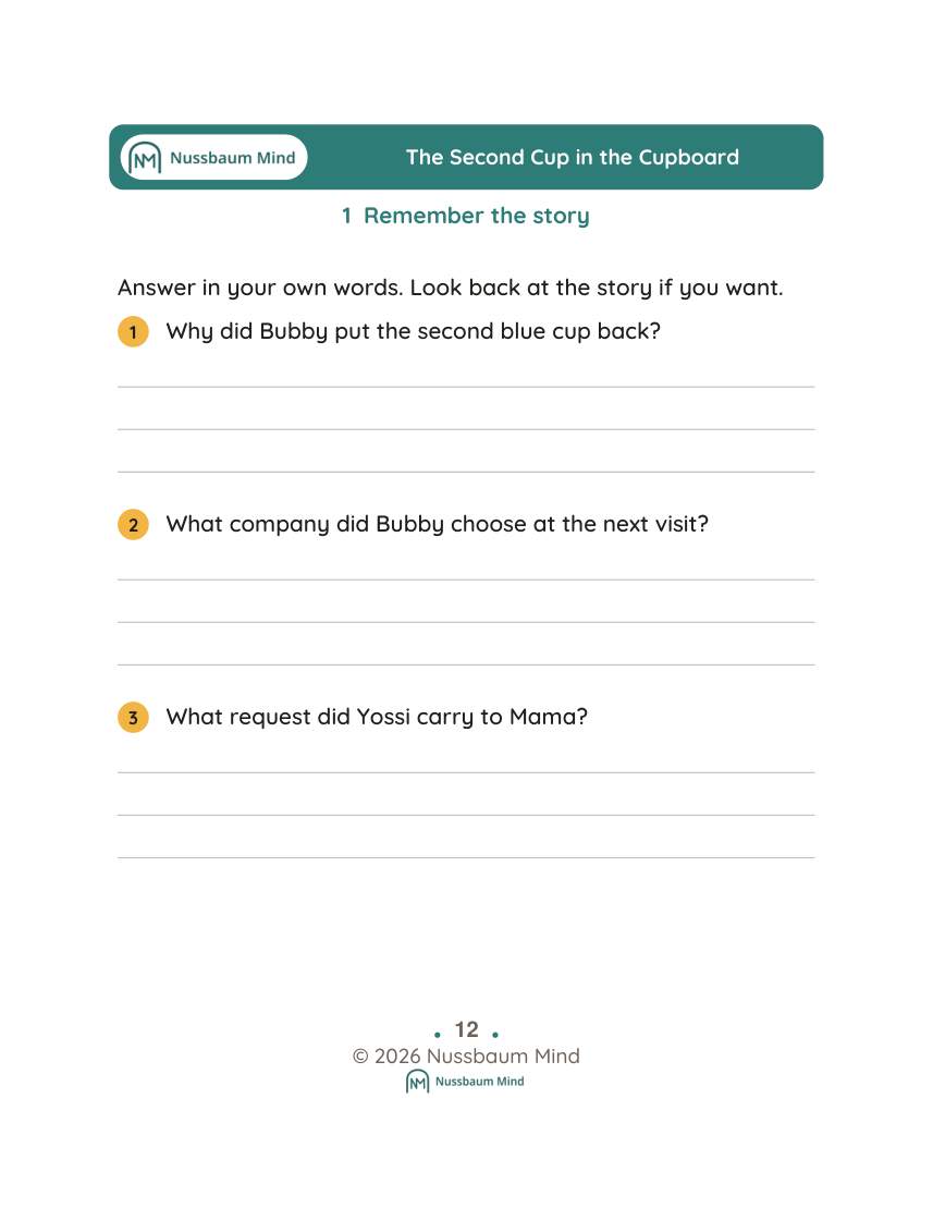 The Second Cup in the Cupboard activity page 1