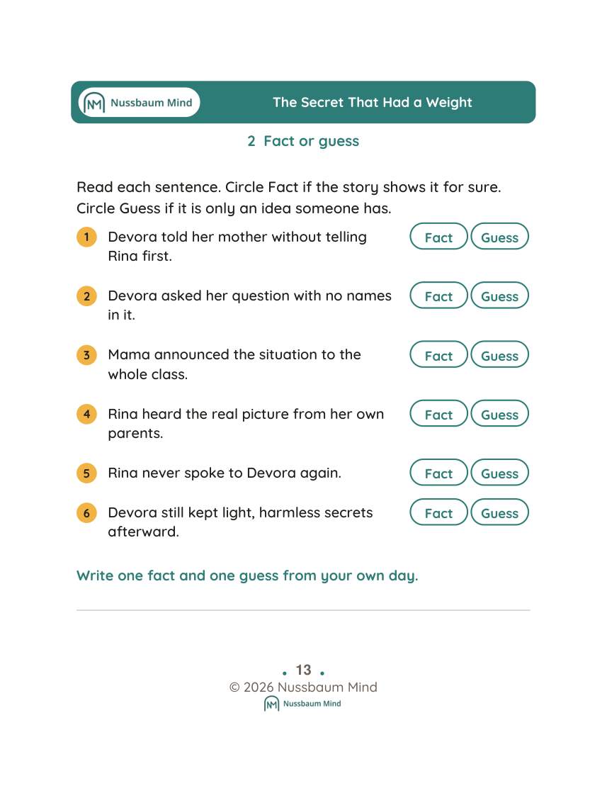 The Secret That Had a Weight activity page 2