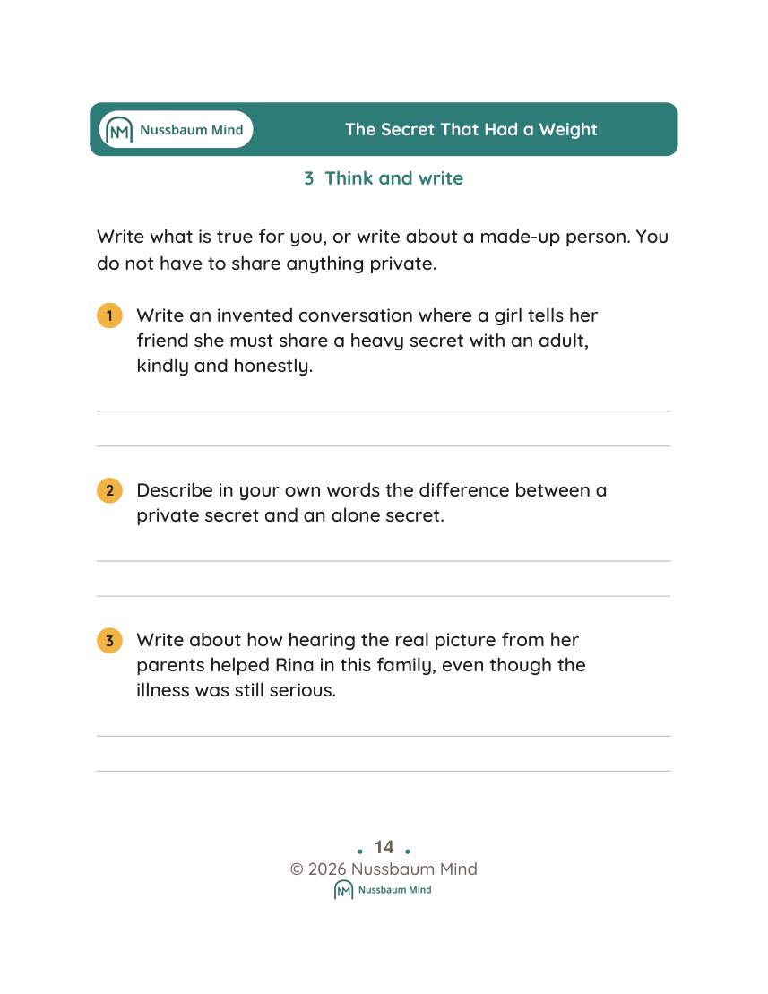The Secret That Had a Weight activity page 3