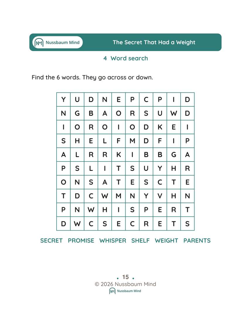 The Secret That Had a Weight activity page 4