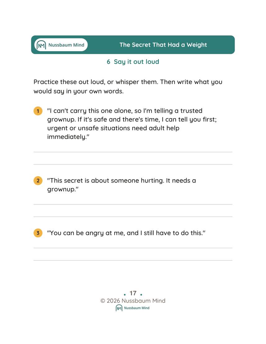 The Secret That Had a Weight activity page 6