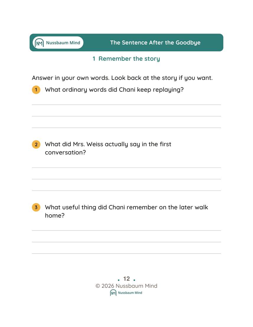 The Sentence After the Goodbye activity page 1