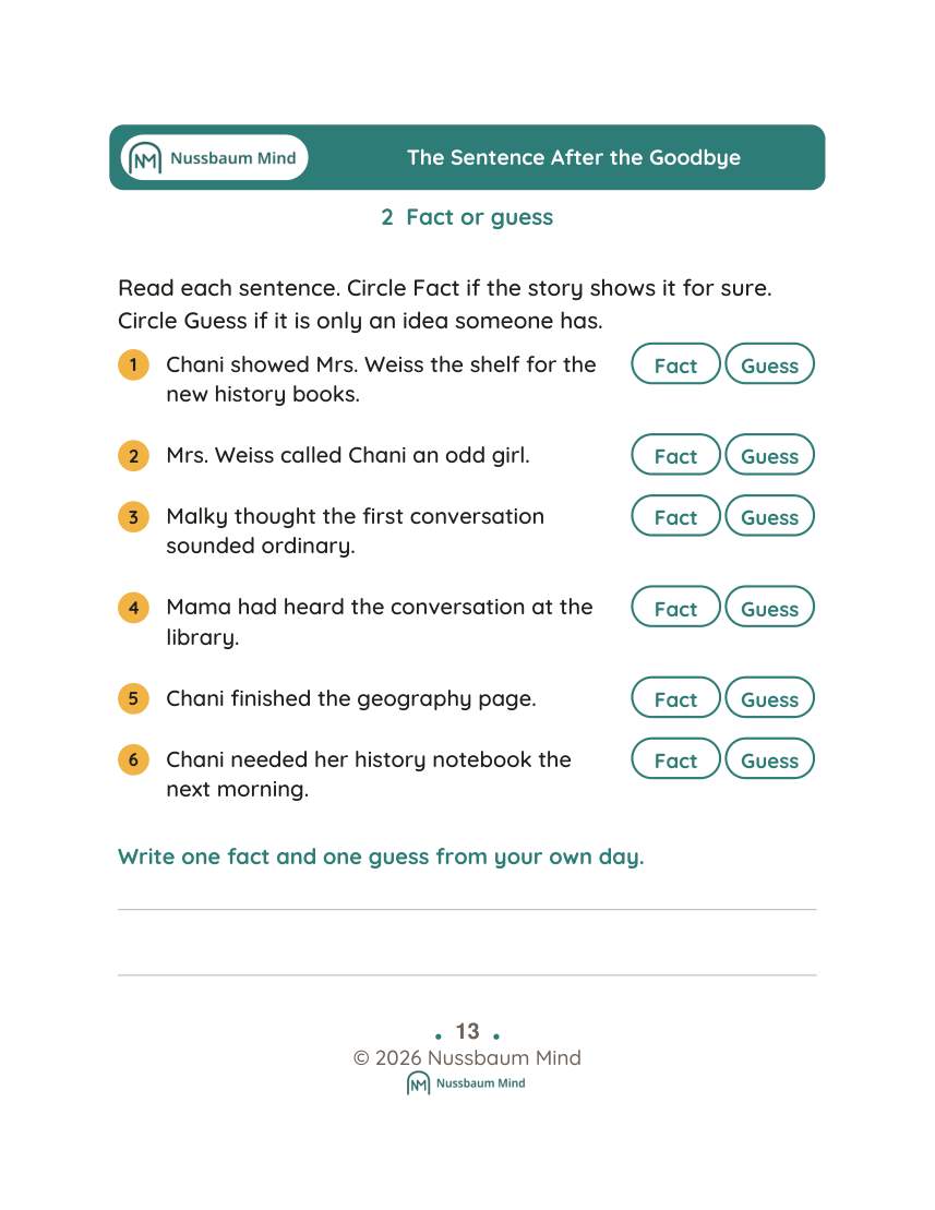 The Sentence After the Goodbye activity page 2