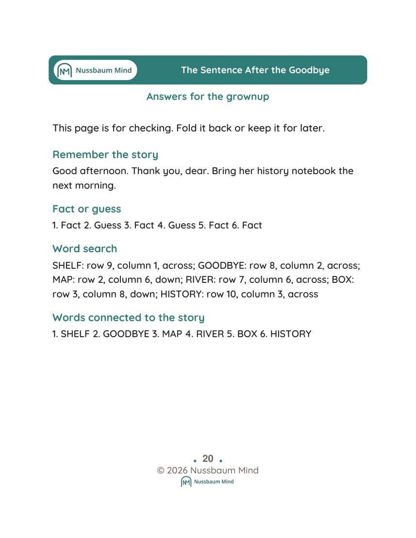 The Sentence After the Goodbye activity page 9