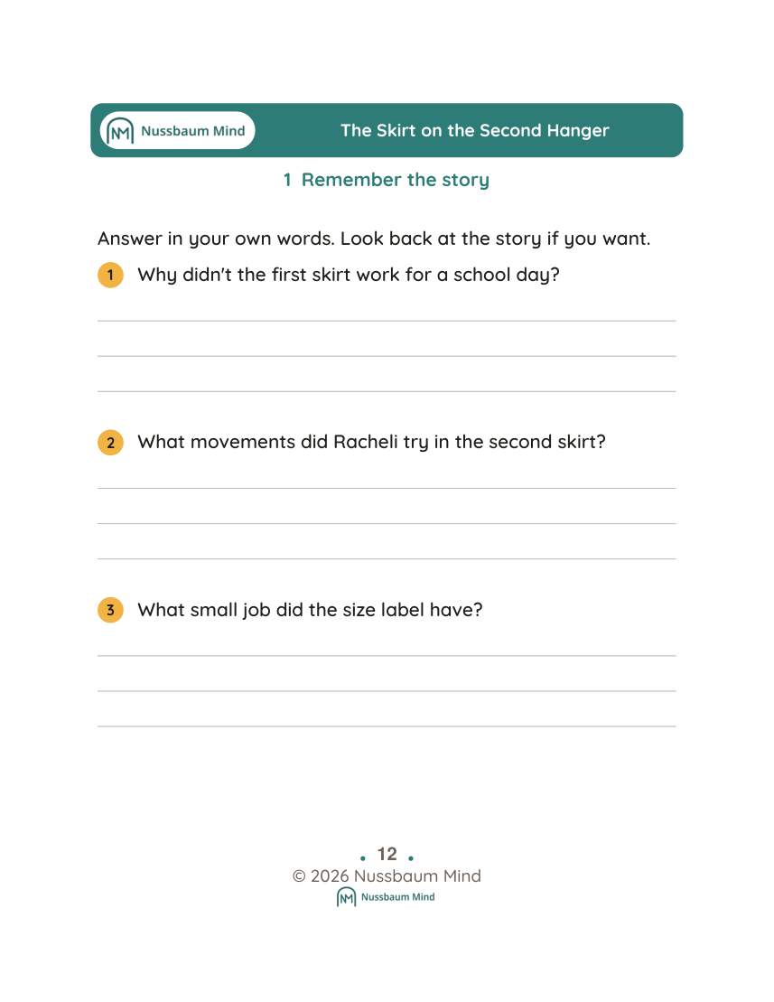 The Skirt on the Second Hanger activity page 1