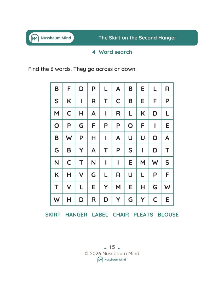The Skirt on the Second Hanger activity page 4