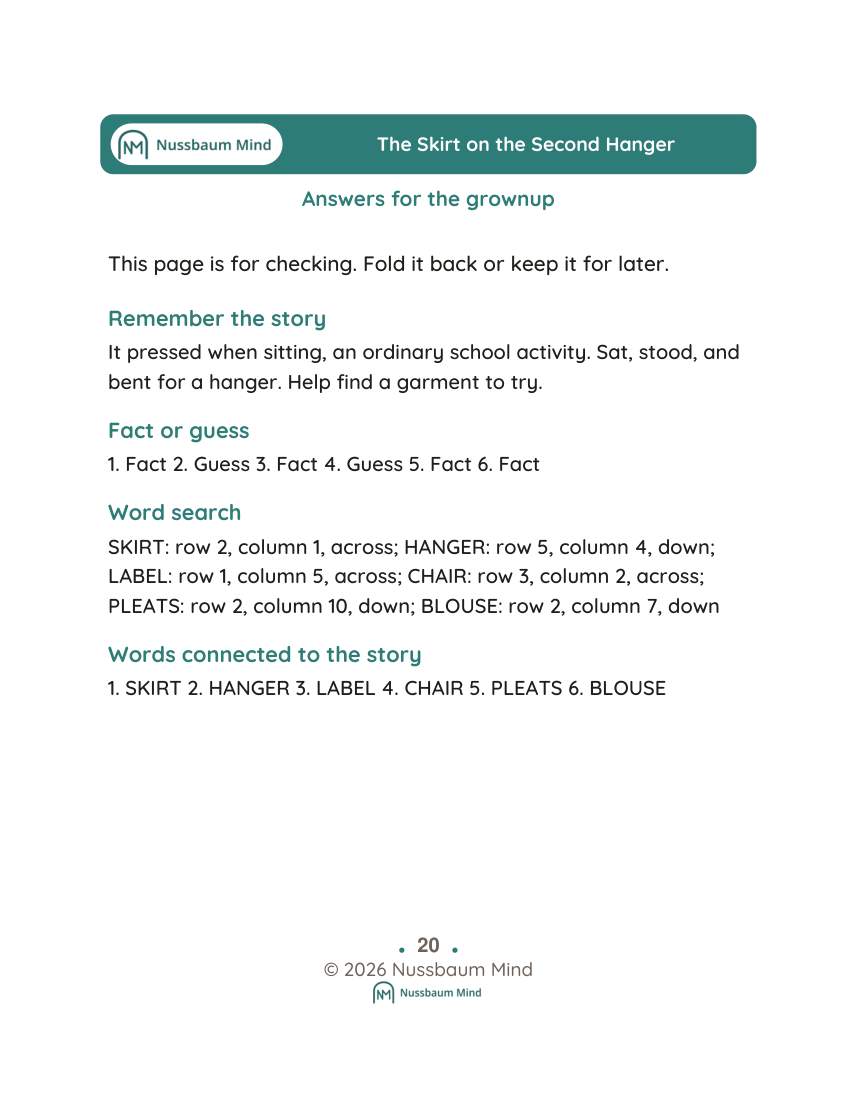 The Skirt on the Second Hanger activity page 9