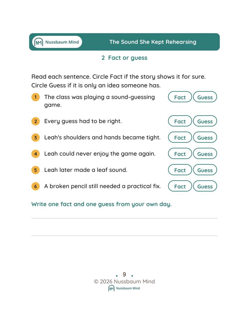 The Sound She Kept Rehearsing activity page 2
