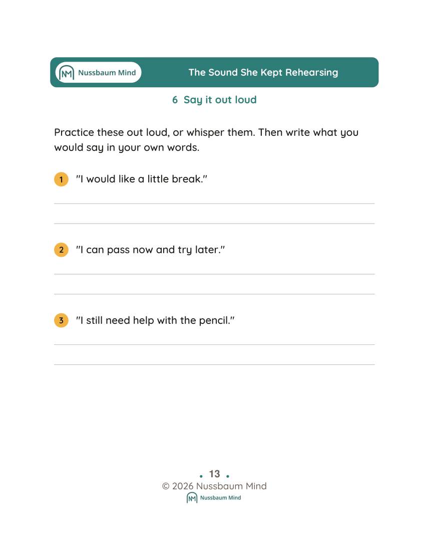 The Sound She Kept Rehearsing activity page 6