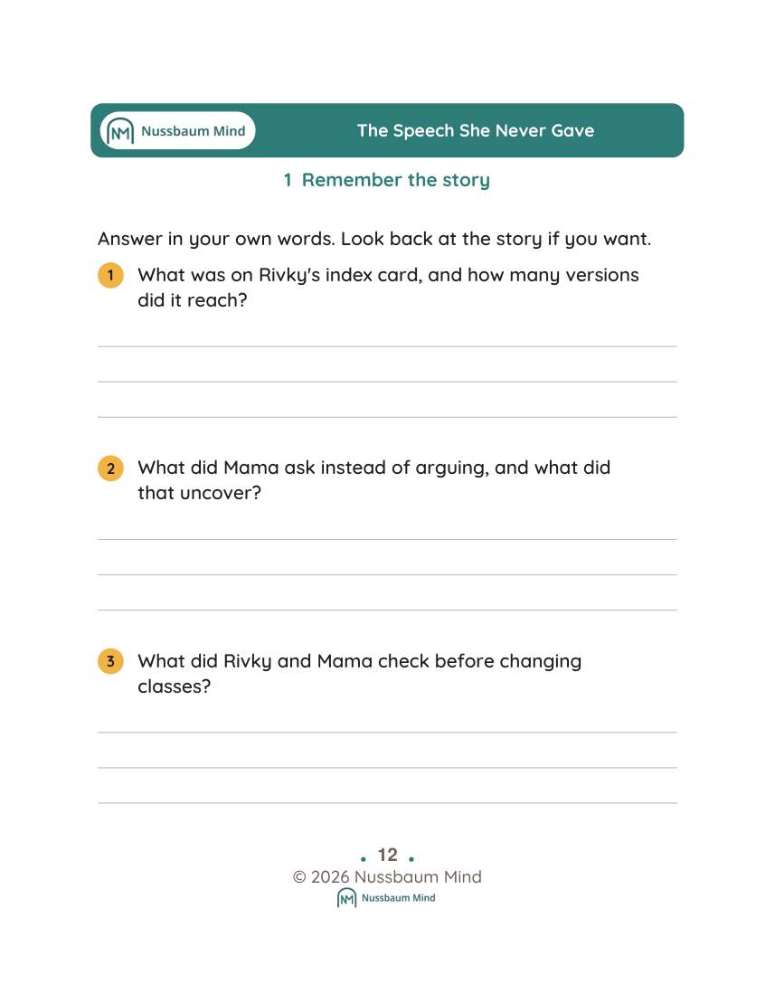 The Speech She Never Gave activity page 1