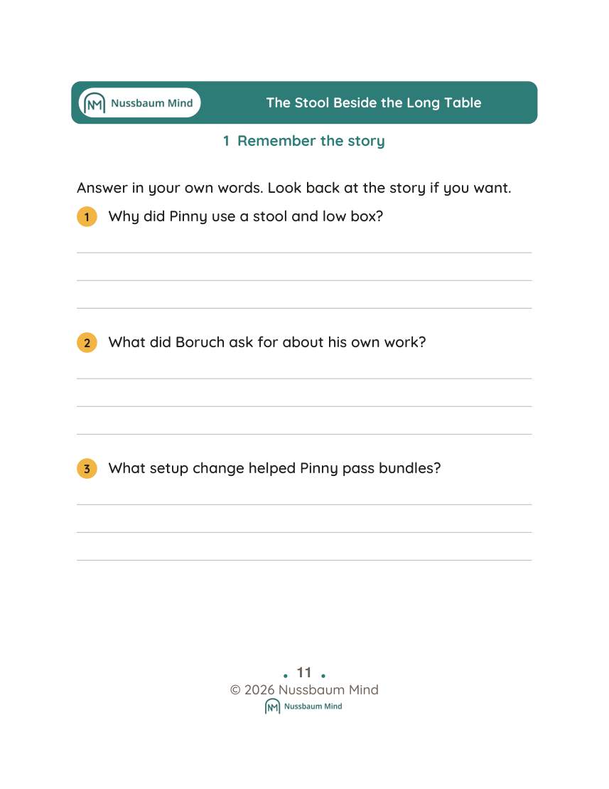 The Stool Beside the Long Table activity page 1
