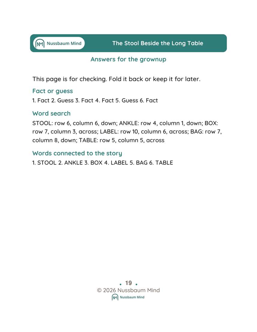 The Stool Beside the Long Table activity page 9