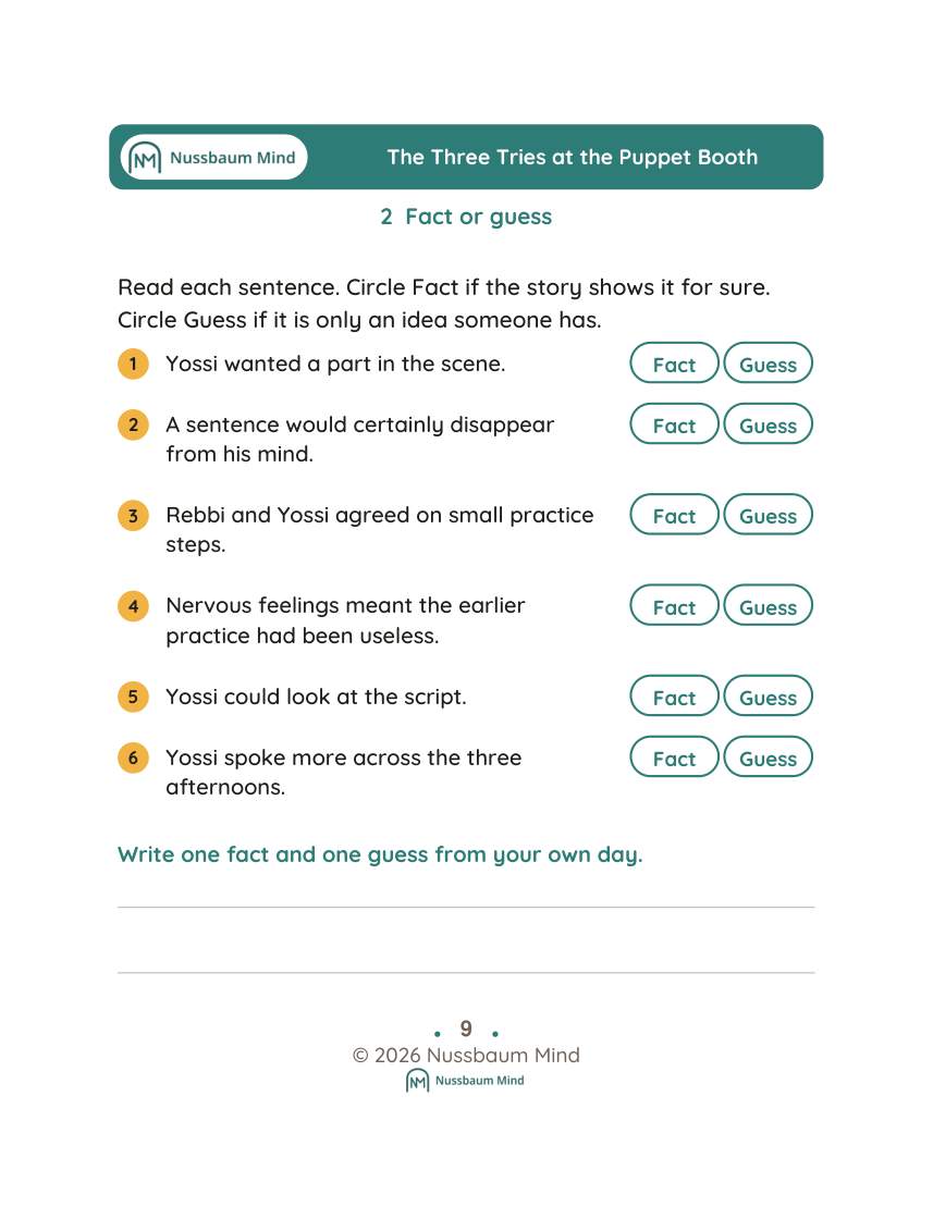 The Three Tries at the Puppet Booth activity page 2